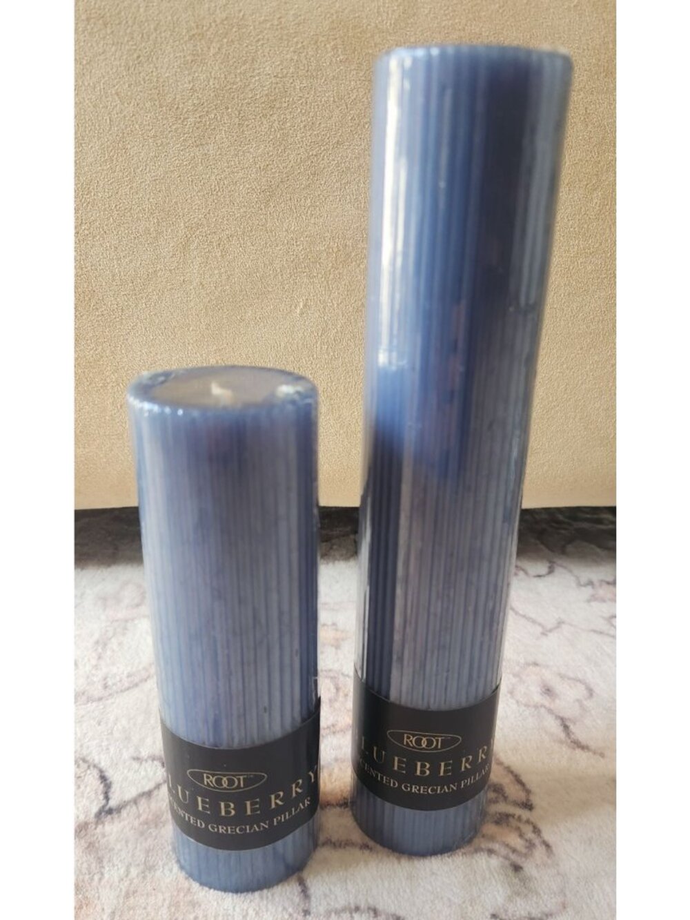 Root Blueberry Grecian Pillar Candles x 2 - 6 in. / 9 in. NEW